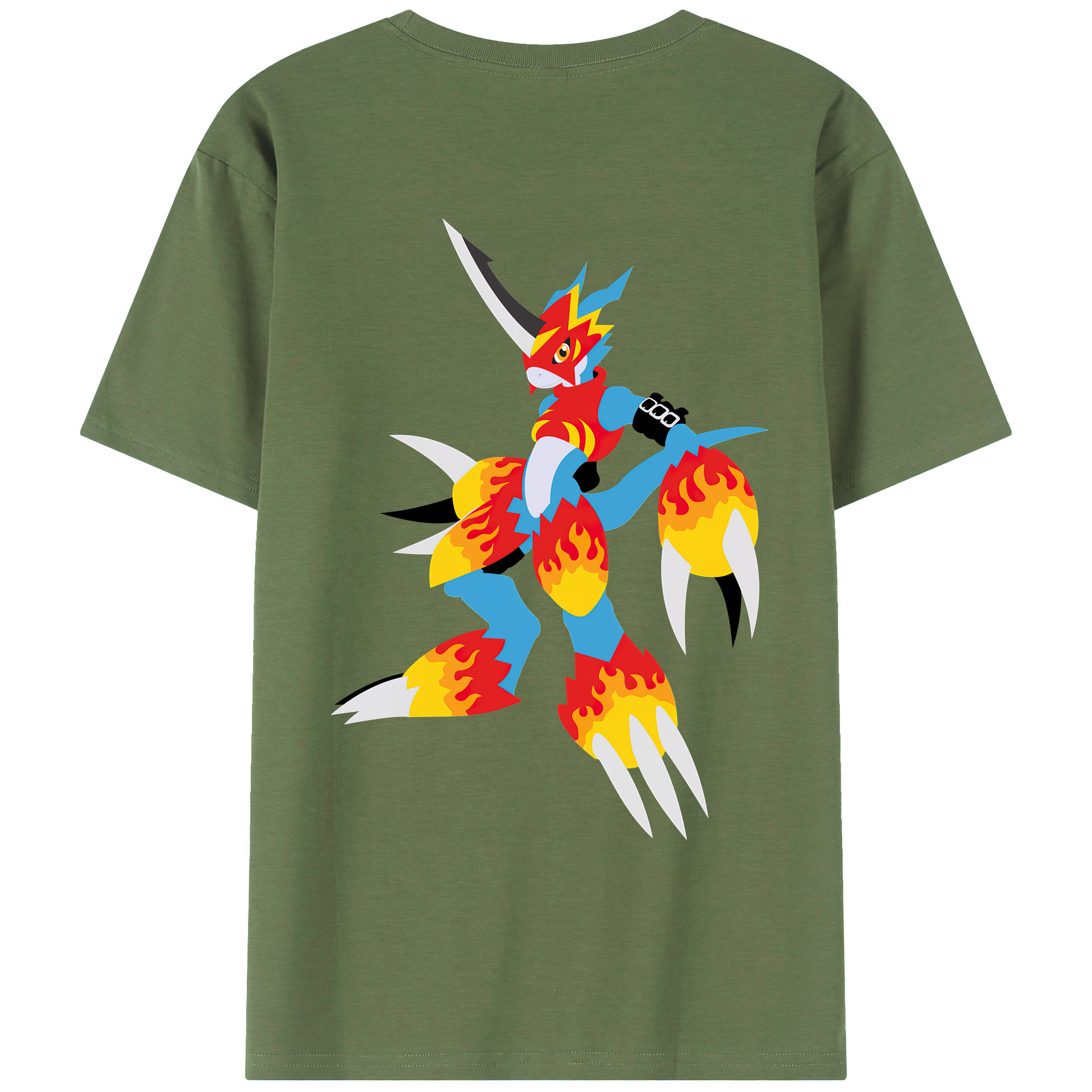 （画像用） Digimon デジタルモンスター/デジモン 綿100％ メンズ半袖Tシャツ（バックプリント） 通気性